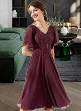 Load image into Gallery viewer, Lauryn A-Line V-neck Knee-Length Chiffon Lace Bridesmaid Dress With Sequins XXCP0013246