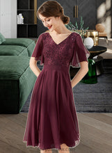 Load image into Gallery viewer, Lauryn A-Line V-neck Knee-Length Chiffon Lace Bridesmaid Dress With Sequins XXCP0013246