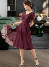 Load image into Gallery viewer, Lauryn A-Line V-neck Knee-Length Chiffon Lace Bridesmaid Dress With Sequins XXCP0013246