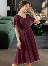 Load image into Gallery viewer, Lauryn A-Line V-neck Knee-Length Chiffon Lace Bridesmaid Dress With Sequins XXCP0013246