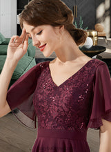 Load image into Gallery viewer, Lauryn A-Line V-neck Knee-Length Chiffon Lace Bridesmaid Dress With Sequins XXCP0013246