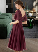 Load image into Gallery viewer, Lauryn A-Line V-neck Knee-Length Chiffon Lace Bridesmaid Dress With Sequins XXCP0013246