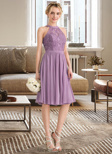 Katrina A-Line Scoop Neck Knee-Length Chiffon Lace Bridesmaid Dress XXCP0013250