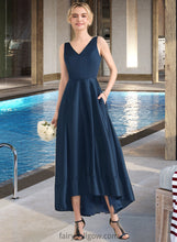 Load image into Gallery viewer, Novia Ball-Gown/Princess V-neck Asymmetrical Satin Bridesmaid Dress With Pockets XXCP0013251