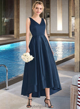 Load image into Gallery viewer, Novia Ball-Gown/Princess V-neck Asymmetrical Satin Bridesmaid Dress With Pockets XXCP0013251