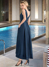 Load image into Gallery viewer, Novia Ball-Gown/Princess V-neck Asymmetrical Satin Bridesmaid Dress With Pockets XXCP0013251