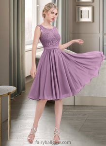 Casey A-Line Square Neckline Knee-Length Chiffon Lace Bridesmaid Dress XXCP0013252