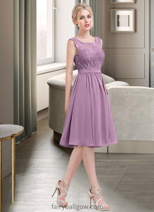 Casey A-Line Square Neckline Knee-Length Chiffon Lace Bridesmaid Dress XXCP0013252