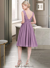 Load image into Gallery viewer, Casey A-Line Square Neckline Knee-Length Chiffon Lace Bridesmaid Dress XXCP0013252