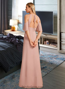 Veronica Sheath/Column High Neck Floor-Length Bridesmaid Dress With Split Front XXCP0013254