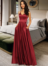 Load image into Gallery viewer, Gladys A-LineV-neckFloor-LengthSatinBridesmaidDressWithPockets#251382 XXCP0013256