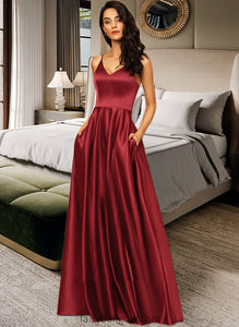 Gladys A-LineV-neckFloor-LengthSatinBridesmaidDressWithPockets#251382 XXCP0013256