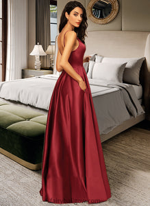 Gladys A-LineV-neckFloor-LengthSatinBridesmaidDressWithPockets#251382 XXCP0013256