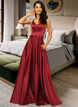 Load image into Gallery viewer, Gladys A-LineV-neckFloor-LengthSatinBridesmaidDressWithPockets#251382 XXCP0013256