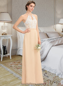 Nadine A-Line Scoop Neck Floor-Length Chiffon Lace Bridesmaid Dress With Bow(s) XXCP0013259