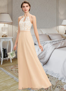 Nadine A-Line Scoop Neck Floor-Length Chiffon Lace Bridesmaid Dress With Bow(s) XXCP0013259