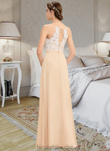 Load image into Gallery viewer, Nadine A-Line Scoop Neck Floor-Length Chiffon Lace Bridesmaid Dress With Bow(s) XXCP0013259