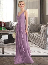 Load image into Gallery viewer, Brynn A-Line V-neck Floor-Length Chiffon Bridesmaid Dress With Cascading Ruffles XXCP0013261