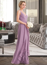 Load image into Gallery viewer, Brynn A-Line V-neck Floor-Length Chiffon Bridesmaid Dress With Cascading Ruffles XXCP0013261