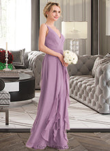 Load image into Gallery viewer, Brynn A-Line V-neck Floor-Length Chiffon Bridesmaid Dress With Cascading Ruffles XXCP0013261