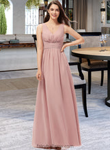 Load image into Gallery viewer, Amanda A-Line V-neck Floor-Length Chiffon Bridesmaid Dress With Ruffle XXCP0013266