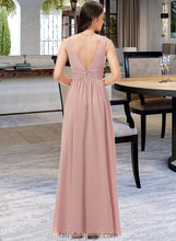 Load image into Gallery viewer, Amanda A-Line V-neck Floor-Length Chiffon Bridesmaid Dress With Ruffle XXCP0013266