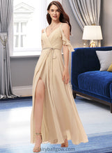 Load image into Gallery viewer, Chana A-Line V-neck Floor-Length Chiffon Bridesmaid Dress With Ruffle Split Front XXCP0013267