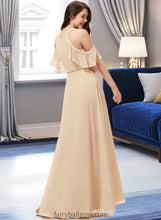 Load image into Gallery viewer, Chana A-Line V-neck Floor-Length Chiffon Bridesmaid Dress With Ruffle Split Front XXCP0013267