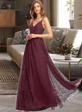 Load image into Gallery viewer, Catherine A-Line V-neck Floor-Length Chiffon Lace Bridesmaid Dress XXCP0013268