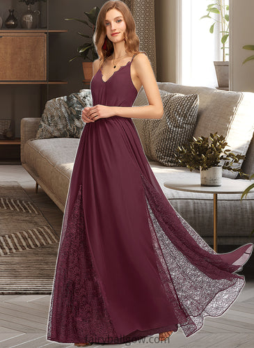 Catherine A-Line V-neck Floor-Length Chiffon Lace Bridesmaid Dress XXCP0013268