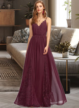 Load image into Gallery viewer, Catherine A-Line V-neck Floor-Length Chiffon Lace Bridesmaid Dress XXCP0013268