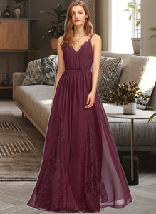 Catherine A-Line V-neck Floor-Length Chiffon Lace Bridesmaid Dress XXCP0013268