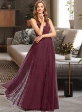 Load image into Gallery viewer, Catherine A-Line V-neck Floor-Length Chiffon Lace Bridesmaid Dress XXCP0013268