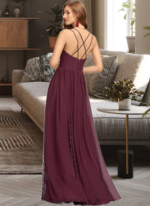 Catherine A-Line V-neck Floor-Length Chiffon Lace Bridesmaid Dress XXCP0013268