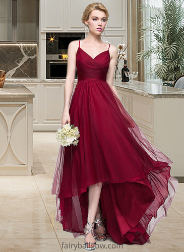 Thelma A-Line V-neck Asymmetrical Tulle Bridesmaid Dress XXCP0013270