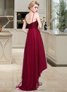 Thelma A-Line V-neck Asymmetrical Tulle Bridesmaid Dress XXCP0013270