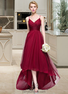 Thelma A-Line V-neck Asymmetrical Tulle Bridesmaid Dress XXCP0013270