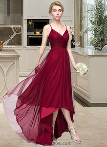 Thelma A-Line V-neck Asymmetrical Tulle Bridesmaid Dress XXCP0013270