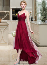 Load image into Gallery viewer, Thelma A-Line V-neck Asymmetrical Tulle Bridesmaid Dress XXCP0013270