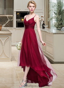 Thelma A-Line V-neck Asymmetrical Tulle Bridesmaid Dress XXCP0013270