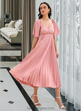 Load image into Gallery viewer, Jessie A-LineV-neckTea-LengthBridesmaidDressWithPleated#273656 XXCP0013273