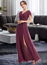 Load image into Gallery viewer, Lydia A-Line V-neck Floor-Length Bridesmaid Dress With Ruffle Split Front XXCP0013276