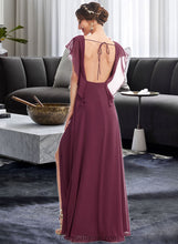 Load image into Gallery viewer, Lydia A-Line V-neck Floor-Length Bridesmaid Dress With Ruffle Split Front XXCP0013276