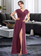 Load image into Gallery viewer, Lydia A-Line V-neck Floor-Length Bridesmaid Dress With Ruffle Split Front XXCP0013276