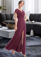 Load image into Gallery viewer, Lydia A-Line V-neck Floor-Length Bridesmaid Dress With Ruffle Split Front XXCP0013276