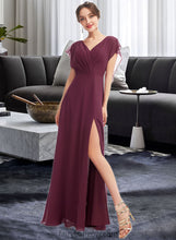 Load image into Gallery viewer, Lydia A-Line V-neck Floor-Length Bridesmaid Dress With Ruffle Split Front XXCP0013276