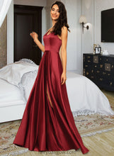 Load image into Gallery viewer, Catalina A-Line V-neck Floor-Length Satin Bridesmaid Dress With Pockets XXCP0013279