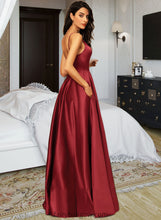 Load image into Gallery viewer, Catalina A-Line V-neck Floor-Length Satin Bridesmaid Dress With Pockets XXCP0013279