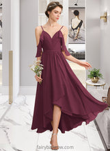 Load image into Gallery viewer, Delaney A-Line V-neck Asymmetrical Chiffon Bridesmaid Dress With Cascading Ruffles XXCP0013280