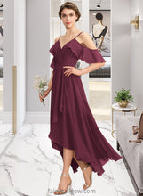 Load image into Gallery viewer, Delaney A-Line V-neck Asymmetrical Chiffon Bridesmaid Dress With Cascading Ruffles XXCP0013280